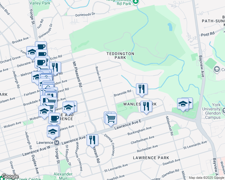 map of restaurants, bars, coffee shops, grocery stores, and more near in Toronto