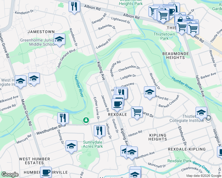 map of restaurants, bars, coffee shops, grocery stores, and more near in Toronto