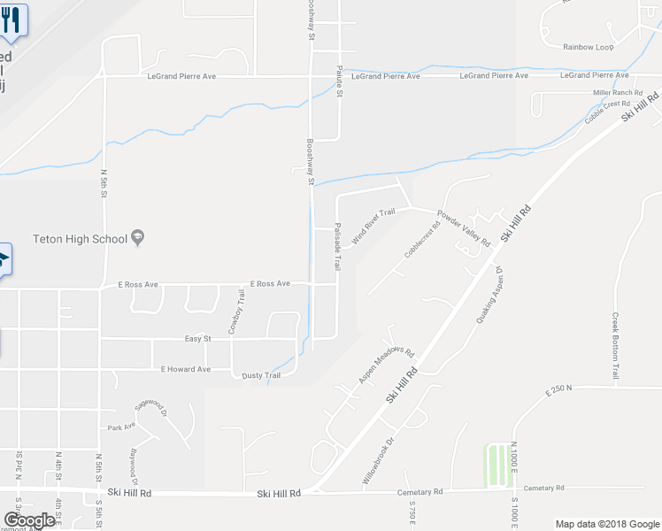 map of restaurants, bars, coffee shops, grocery stores, and more near 548 Palisade Trail in Driggs