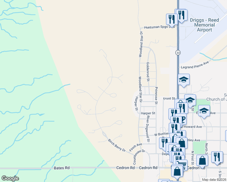 map of restaurants, bars, coffee shops, grocery stores, and more near 946 Mountain Bluebird Court in Driggs