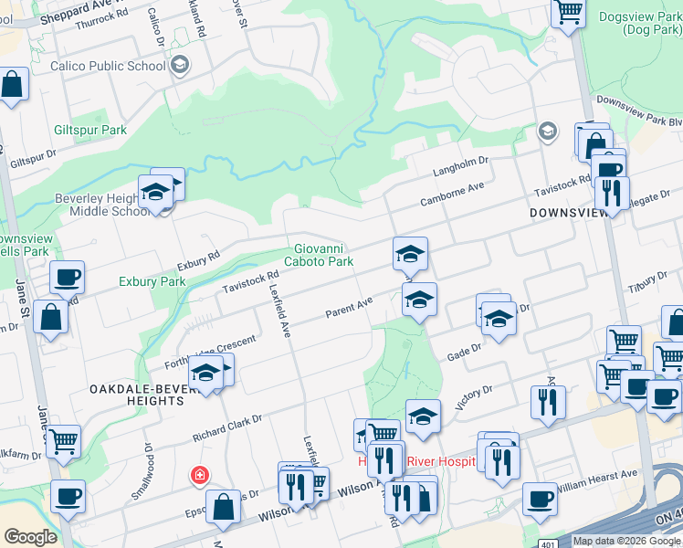 map of restaurants, bars, coffee shops, grocery stores, and more near 172 Calvington Drive in Toronto