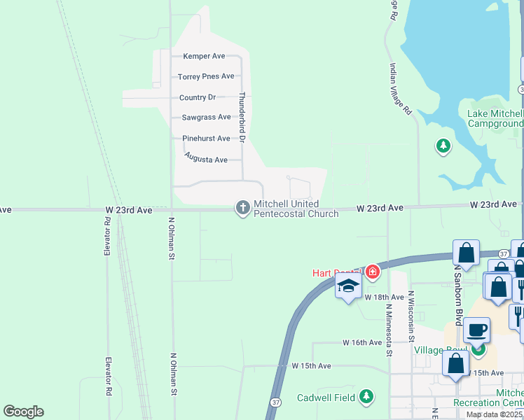 map of restaurants, bars, coffee shops, grocery stores, and more near 1218 West 23rd Avenue in Mitchell