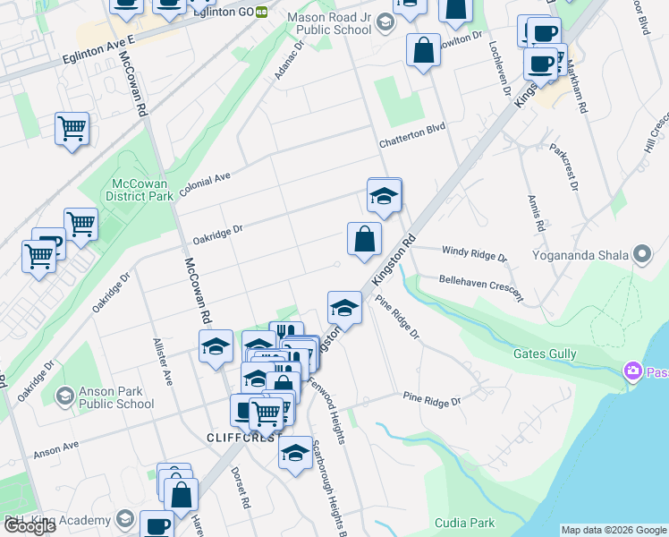 map of restaurants, bars, coffee shops, grocery stores, and more near 213 Phyllis Avenue in Toronto
