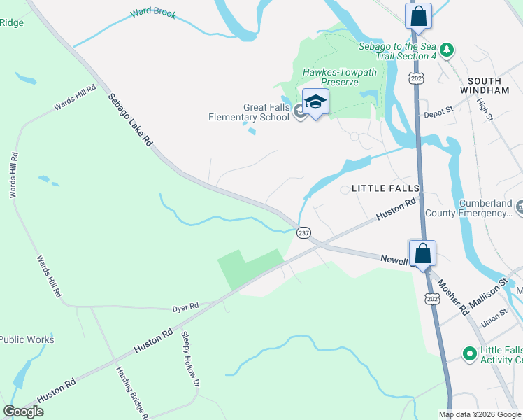 map of restaurants, bars, coffee shops, grocery stores, and more near 26 Sebago Lake Road in Gorham