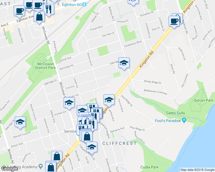 map of restaurants, bars, coffee shops, grocery stores, and more near 213 Phyllis Avenue in Toronto