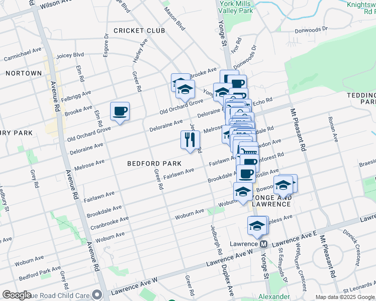 map of restaurants, bars, coffee shops, grocery stores, and more near 140 Saint Germain Avenue in Toronto
