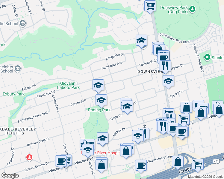 map of restaurants, bars, coffee shops, grocery stores, and more near in Toronto