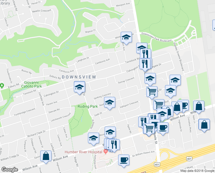 map of restaurants, bars, coffee shops, grocery stores, and more near 17 Compton Crescent in Toronto