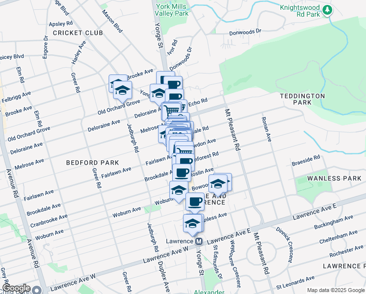 map of restaurants, bars, coffee shops, grocery stores, and more near in Toronto