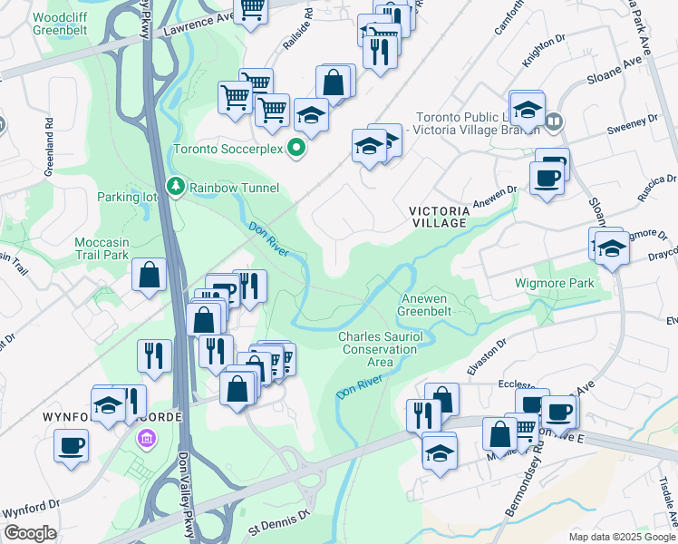 map of restaurants, bars, coffee shops, grocery stores, and more near 15 Sulkara Court in Toronto