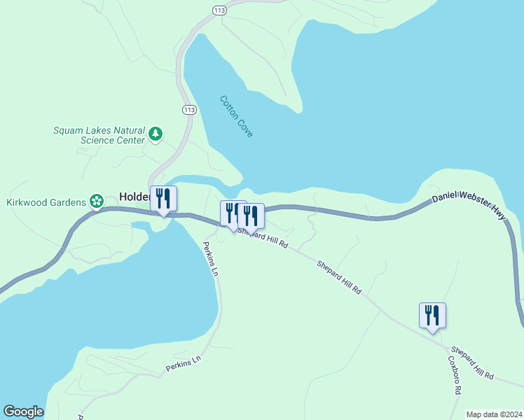 map of restaurants, bars, coffee shops, grocery stores, and more near 792 U.S. 3 in Holderness