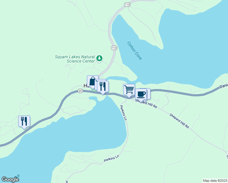 map of restaurants, bars, coffee shops, grocery stores, and more near 16 Perkins Lane in Holderness