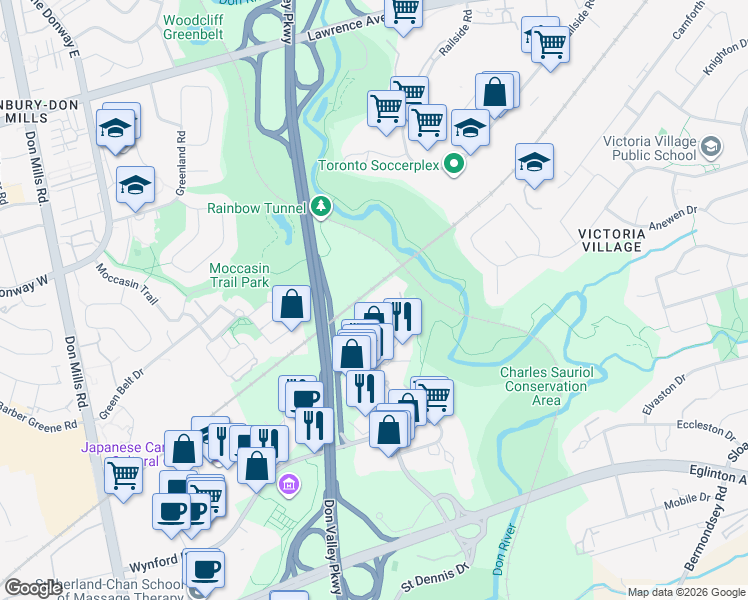 map of restaurants, bars, coffee shops, grocery stores, and more near in Toronto