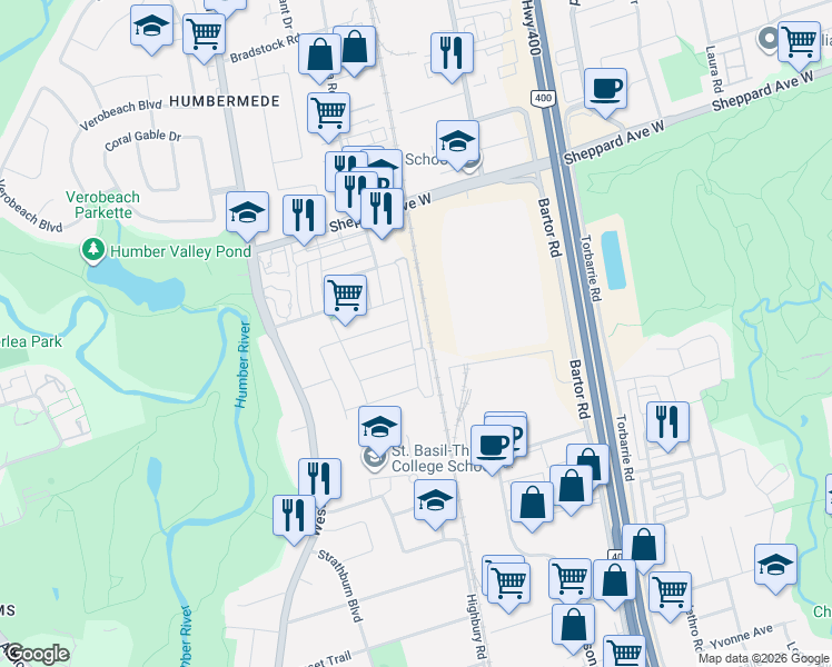 map of restaurants, bars, coffee shops, grocery stores, and more near 129 Isaac Devins Boulevard in Toronto
