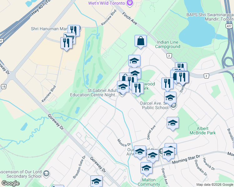 map of restaurants, bars, coffee shops, grocery stores, and more near 3739 Brandon Gate Drive in Mississauga