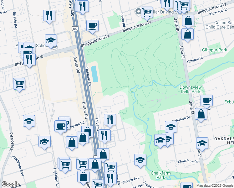 map of restaurants, bars, coffee shops, grocery stores, and more near in Toronto