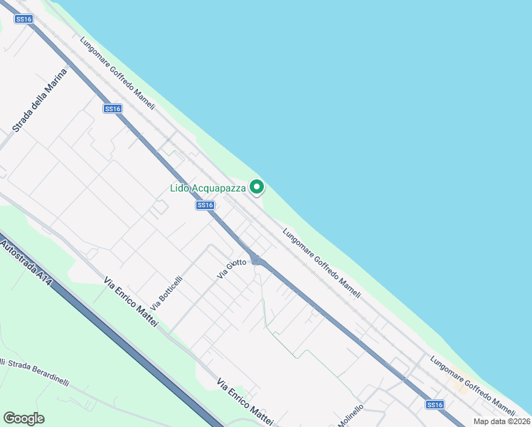 map of restaurants, bars, coffee shops, grocery stores, and more near Lungomare Mameli in Senigallia