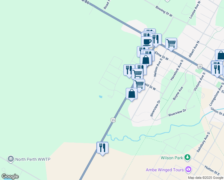 map of restaurants, bars, coffee shops, grocery stores, and more near 800 Mitchell Road South in Listowel