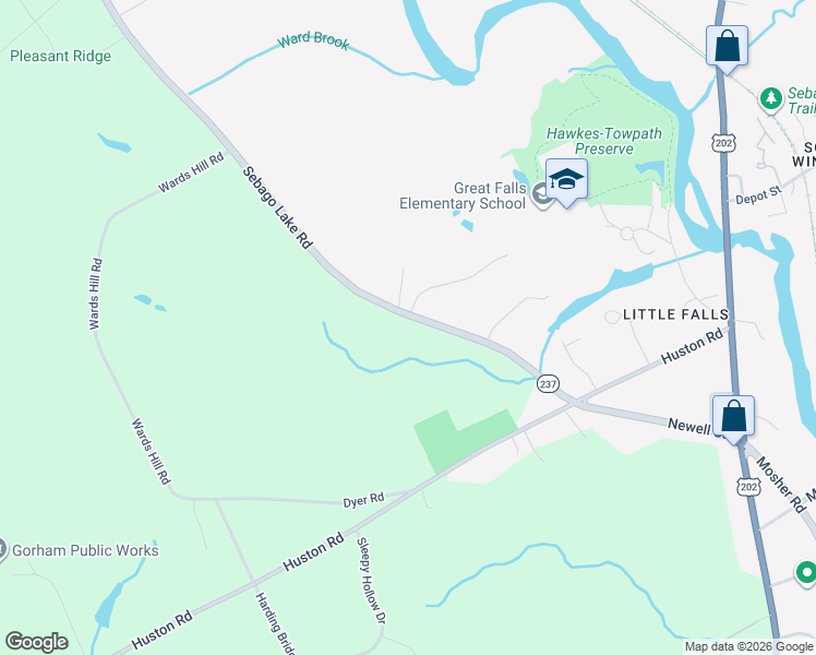 map of restaurants, bars, coffee shops, grocery stores, and more near 46 Sebago Lake Road in Gorham
