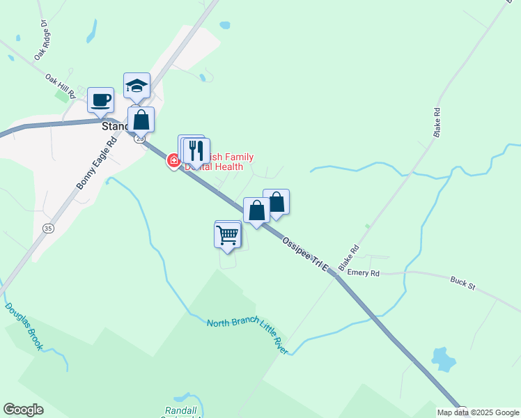 map of restaurants, bars, coffee shops, grocery stores, and more near 98 Ossipee Trail East in Standish