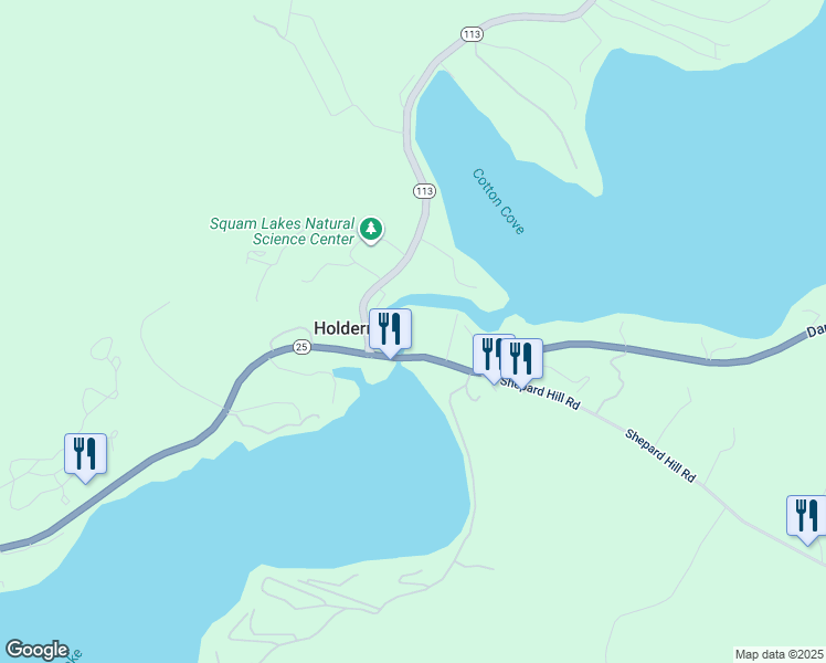 map of restaurants, bars, coffee shops, grocery stores, and more near 16 Shepard Hill Road in Holderness