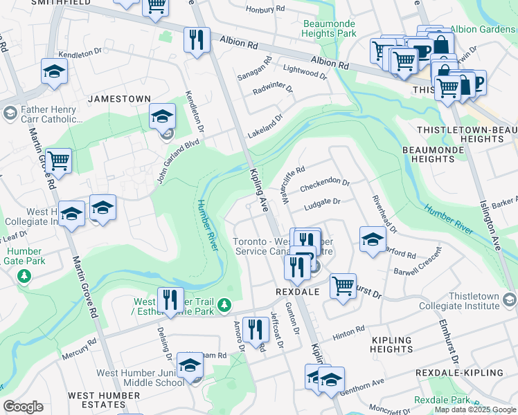 map of restaurants, bars, coffee shops, grocery stores, and more near in Toronto