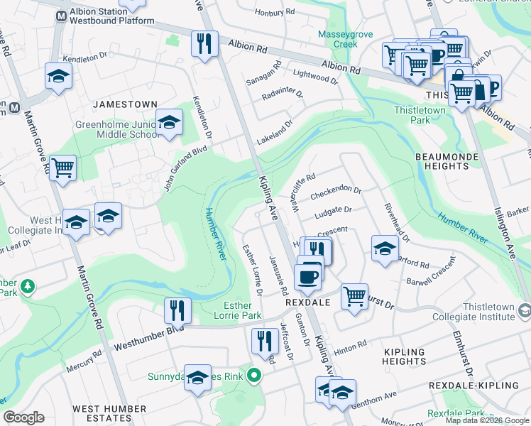map of restaurants, bars, coffee shops, grocery stores, and more near in Toronto
