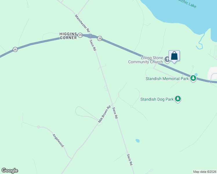 map of restaurants, bars, coffee shops, grocery stores, and more near 185 Saco Road in Standish