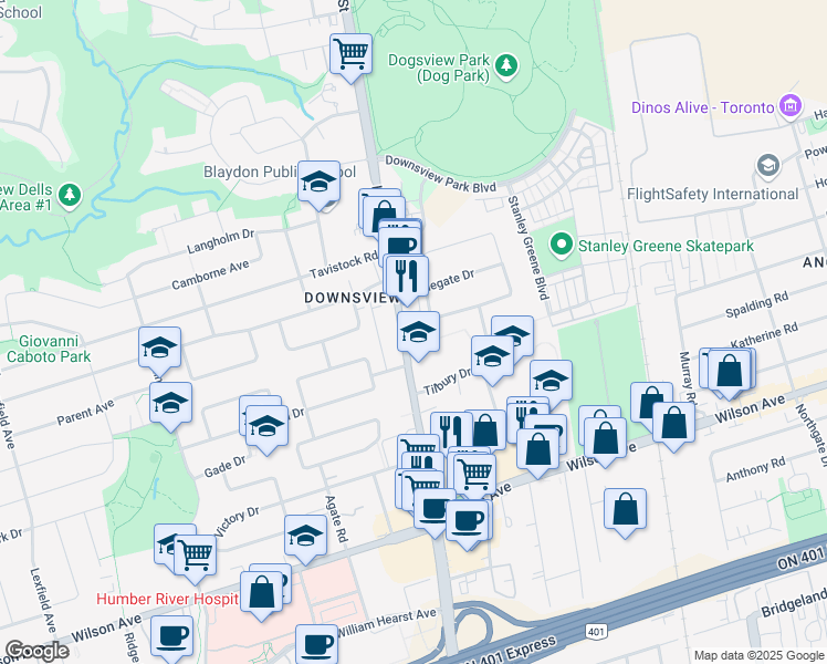 map of restaurants, bars, coffee shops, grocery stores, and more near in Toronto