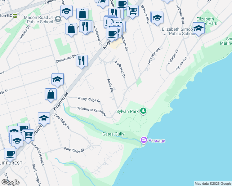 map of restaurants, bars, coffee shops, grocery stores, and more near 9 Annis Road in Toronto