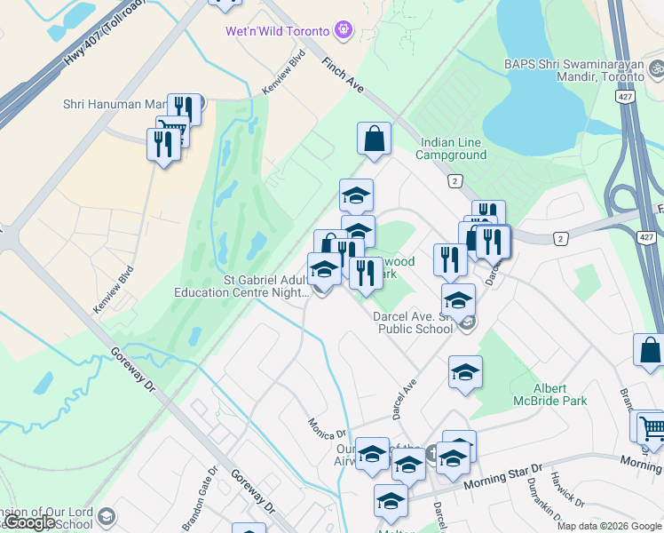 map of restaurants, bars, coffee shops, grocery stores, and more near 3769 Brandon Gate Drive in Mississauga