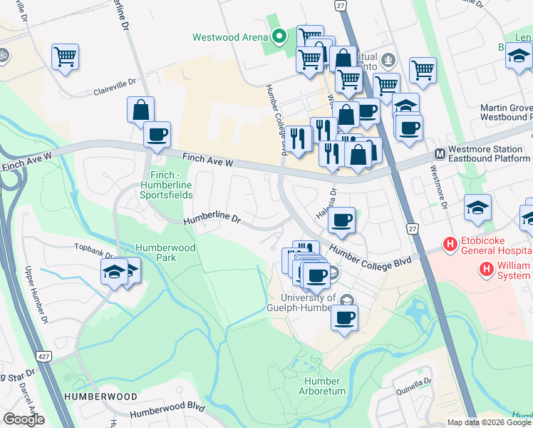 map of restaurants, bars, coffee shops, grocery stores, and more near 4 Ffolkes Court in Toronto