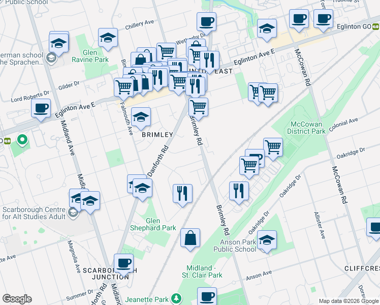 map of restaurants, bars, coffee shops, grocery stores, and more near 25 Stavely Avenue in Toronto