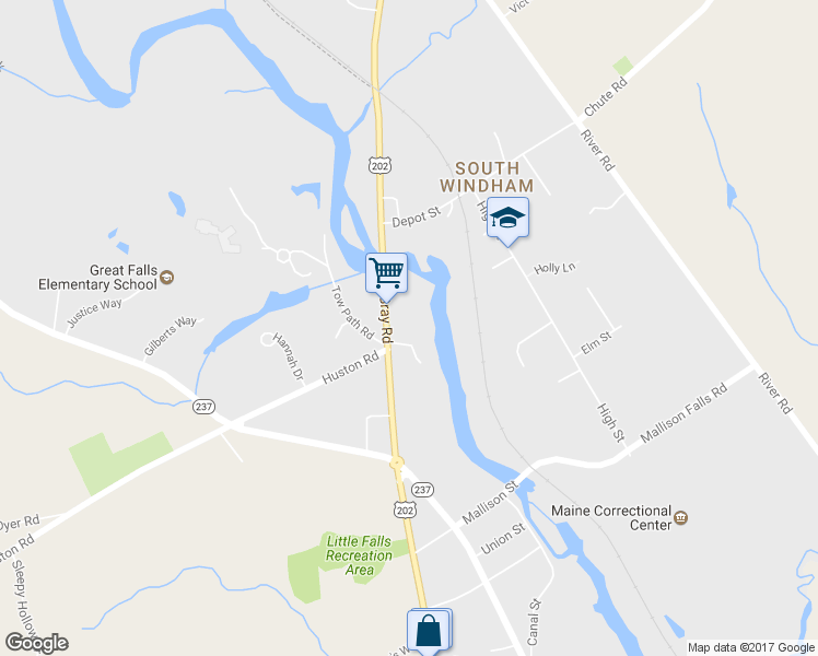 map of restaurants, bars, coffee shops, grocery stores, and more near 6 Hawkes Way in Gorham