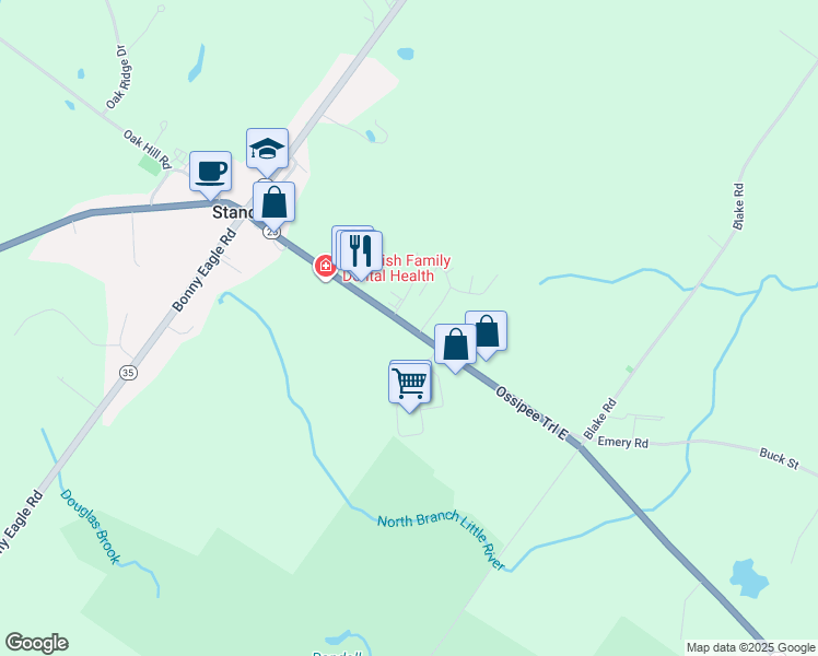 map of restaurants, bars, coffee shops, grocery stores, and more near 98 Ossipee Trail East in Sebago Lake