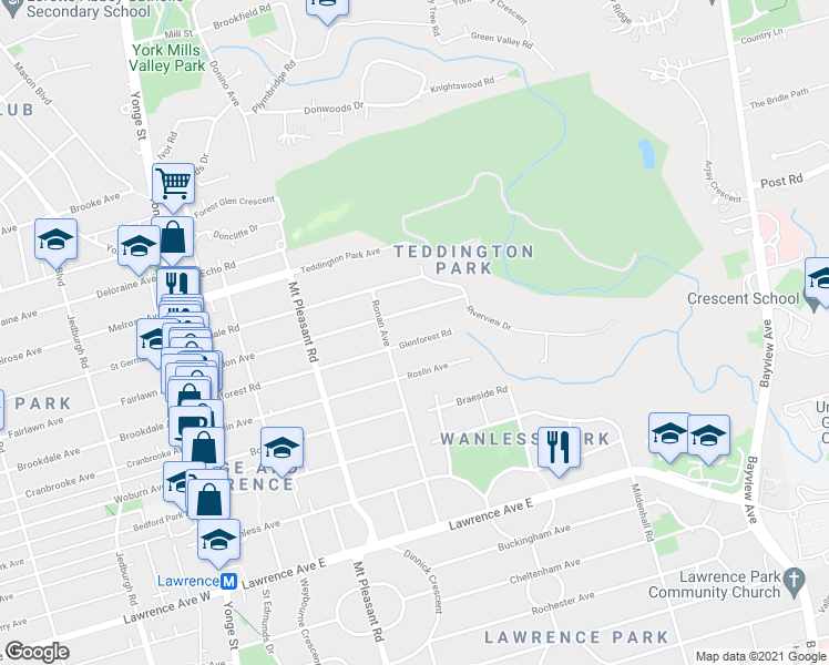 map of restaurants, bars, coffee shops, grocery stores, and more near 270 A Glenforest Road in Toronto