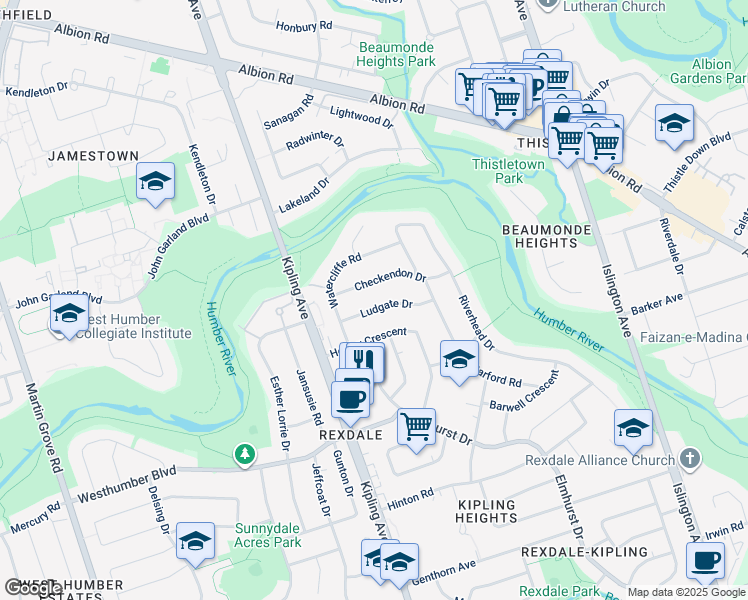 map of restaurants, bars, coffee shops, grocery stores, and more near in Toronto