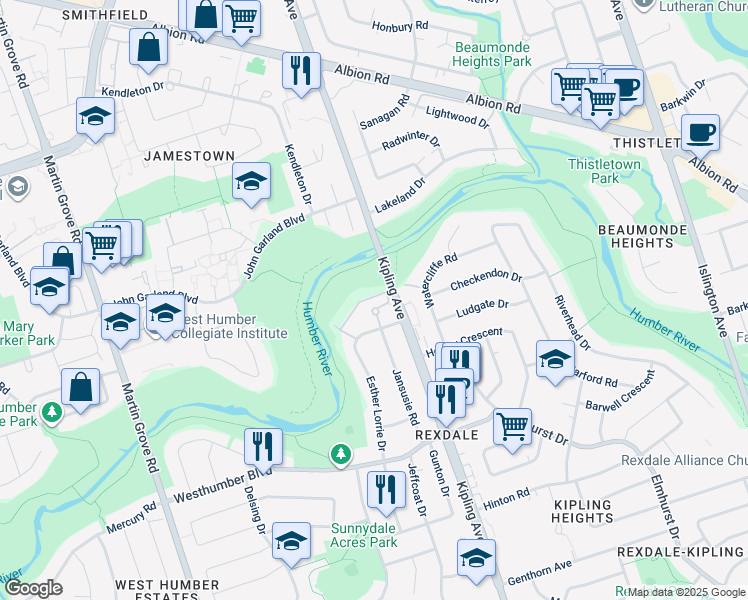 map of restaurants, bars, coffee shops, grocery stores, and more near in Toronto