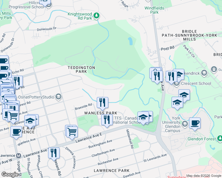 map of restaurants, bars, coffee shops, grocery stores, and more near 338 Riverview Drive in Toronto