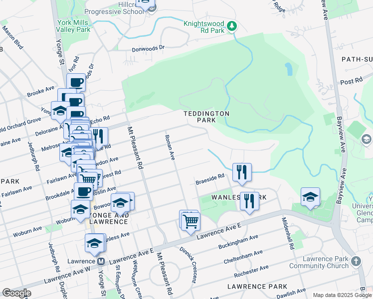 map of restaurants, bars, coffee shops, grocery stores, and more near in Toronto