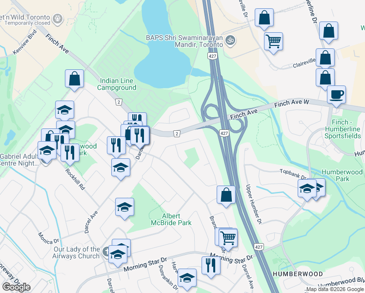 map of restaurants, bars, coffee shops, grocery stores, and more near 7426 Sigsbee Drive in Mississauga