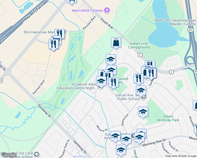 map of restaurants, bars, coffee shops, grocery stores, and more near 3760 Keenan Crescent in Mississauga