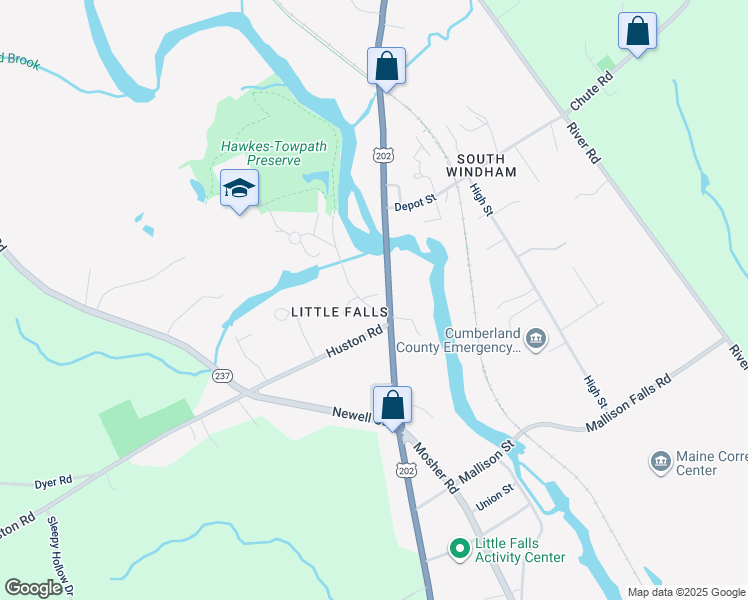 map of restaurants, bars, coffee shops, grocery stores, and more near 11 Tow Path Road in Gorham