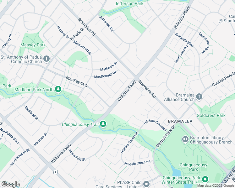 map of restaurants, bars, coffee shops, grocery stores, and more near 62 Mikado Crescent in Brampton