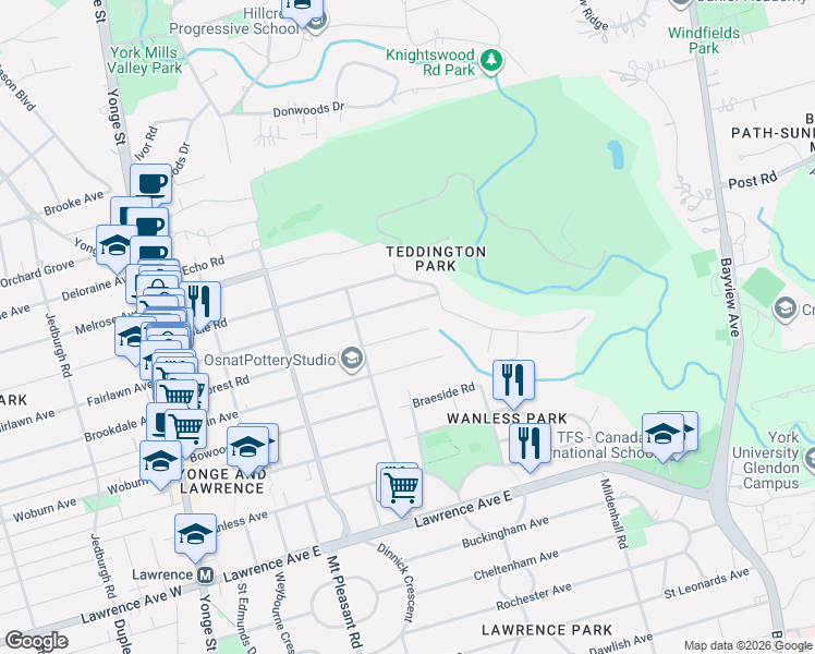 map of restaurants, bars, coffee shops, grocery stores, and more near 280 Glenforest Road in Toronto