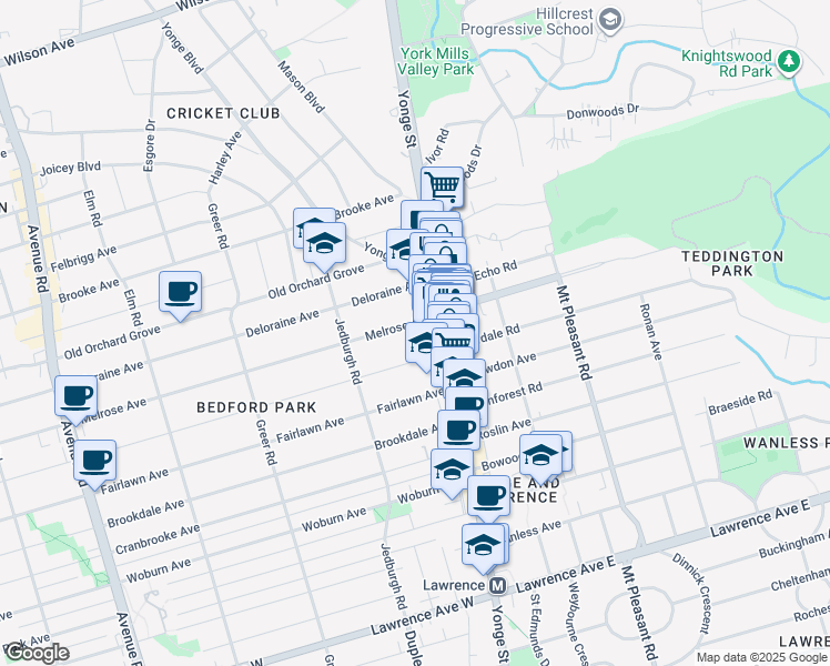 map of restaurants, bars, coffee shops, grocery stores, and more near in Toronto