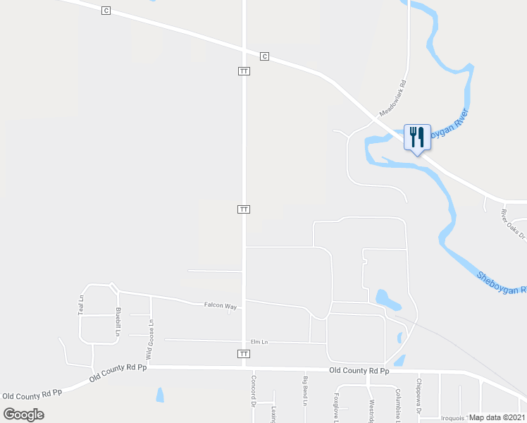 map of restaurants, bars, coffee shops, grocery stores, and more near N5297 County Road TT in Sheboygan Falls