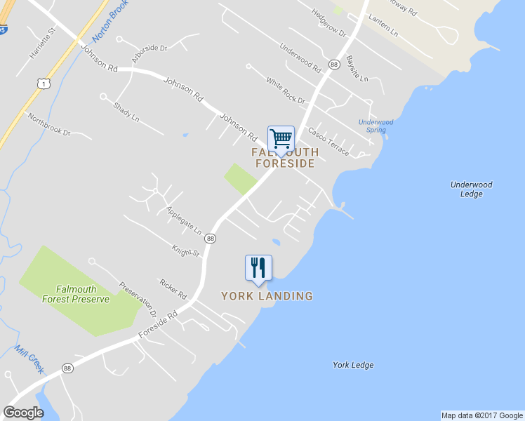 map of restaurants, bars, coffee shops, grocery stores, and more near 10 Ramsdell Road in Falmouth