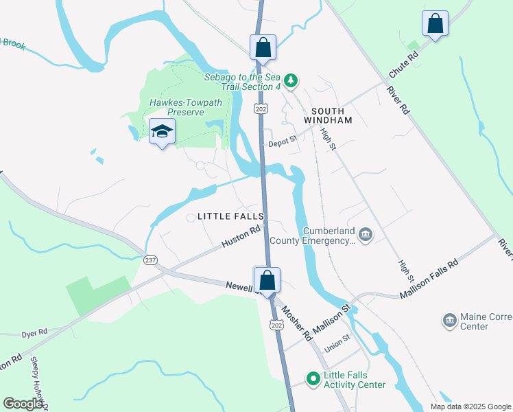 map of restaurants, bars, coffee shops, grocery stores, and more near 11 Tow Path Road in Gorham