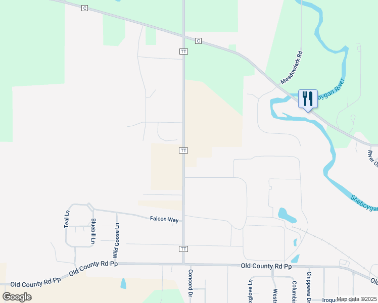 map of restaurants, bars, coffee shops, grocery stores, and more near N5297 County Road Tt in Sheboygan Falls